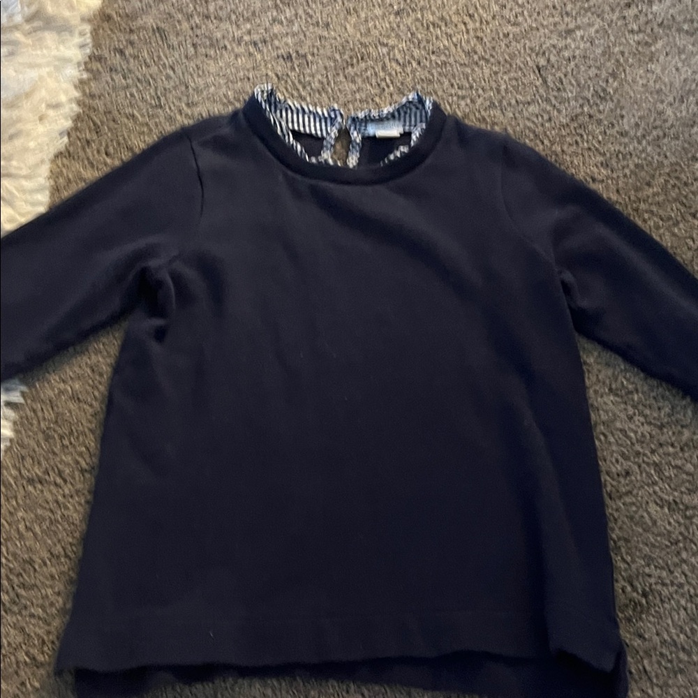 Crewcuts Navy Blue Kids Blouse with Striped Collar